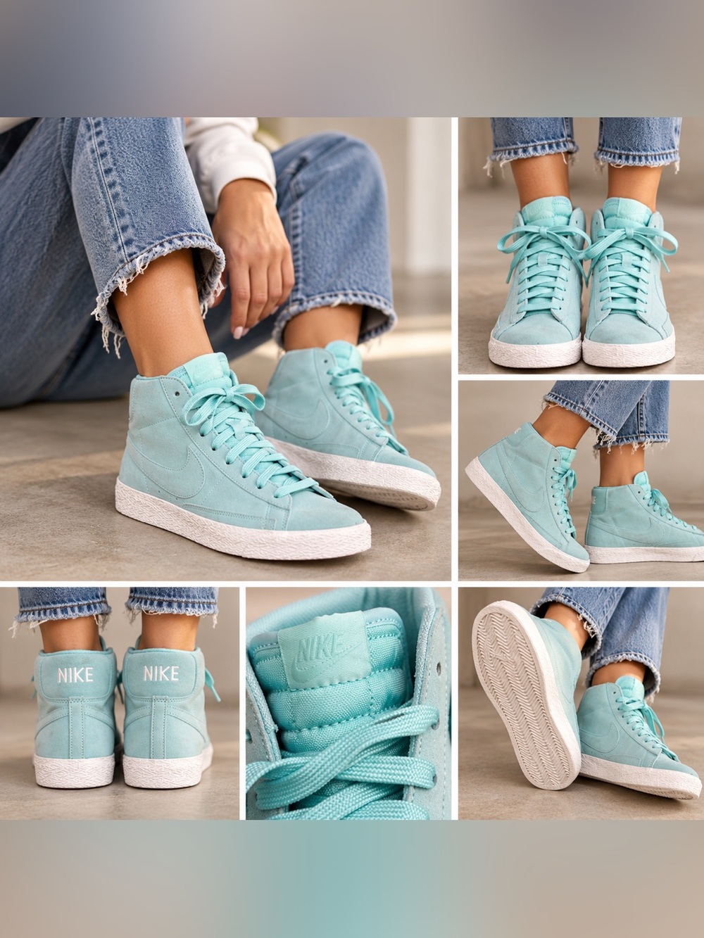 Nike Women's Mint Green Suede High-Top Sneakers